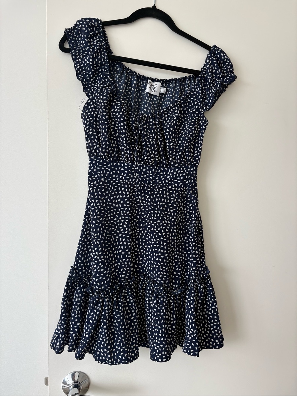 Princess Polly Navy & White Polka Dot Ruffle Mini Dress